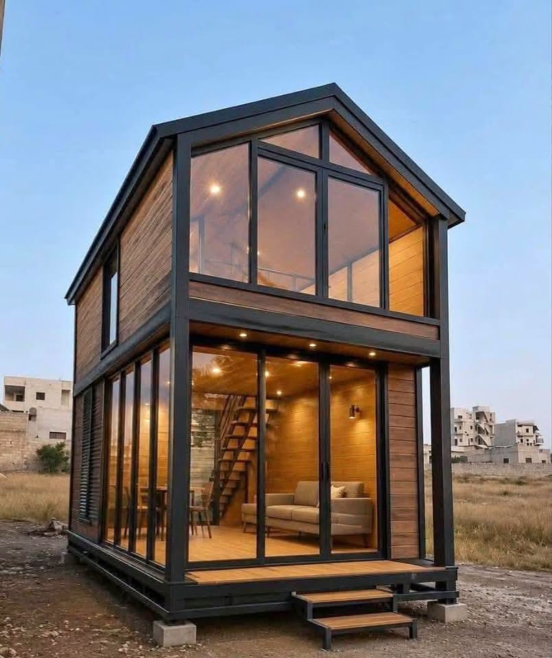 Chalet vitré compact avec grande baie vitrée et mezzanine