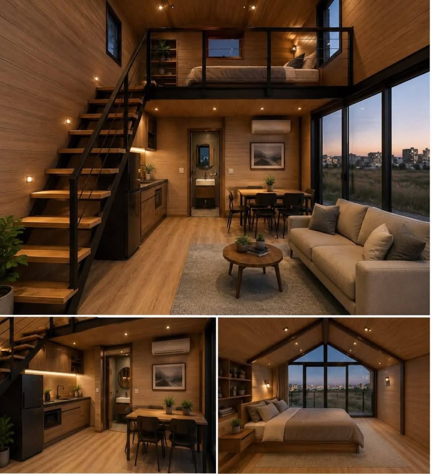 Intérieur avec mezzanine et cuisine équipée